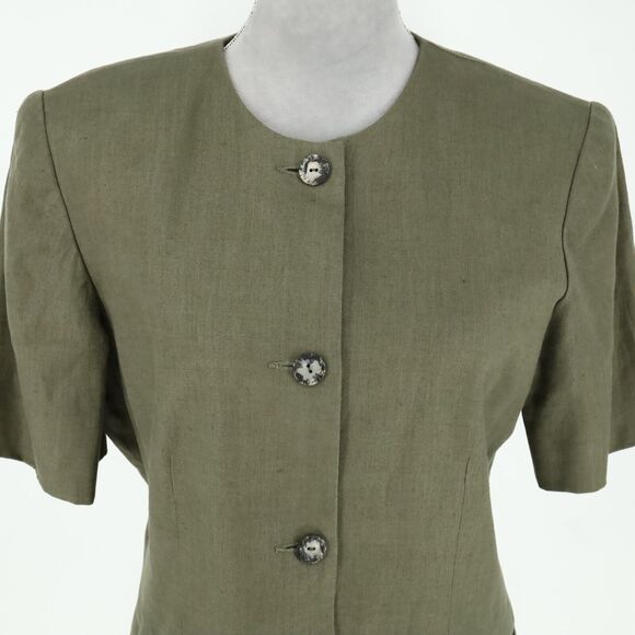 Liz Claiborne Jacket Womens 10 Linen Green Lined Pockets Office Career Vintage - Picture 7 of 13